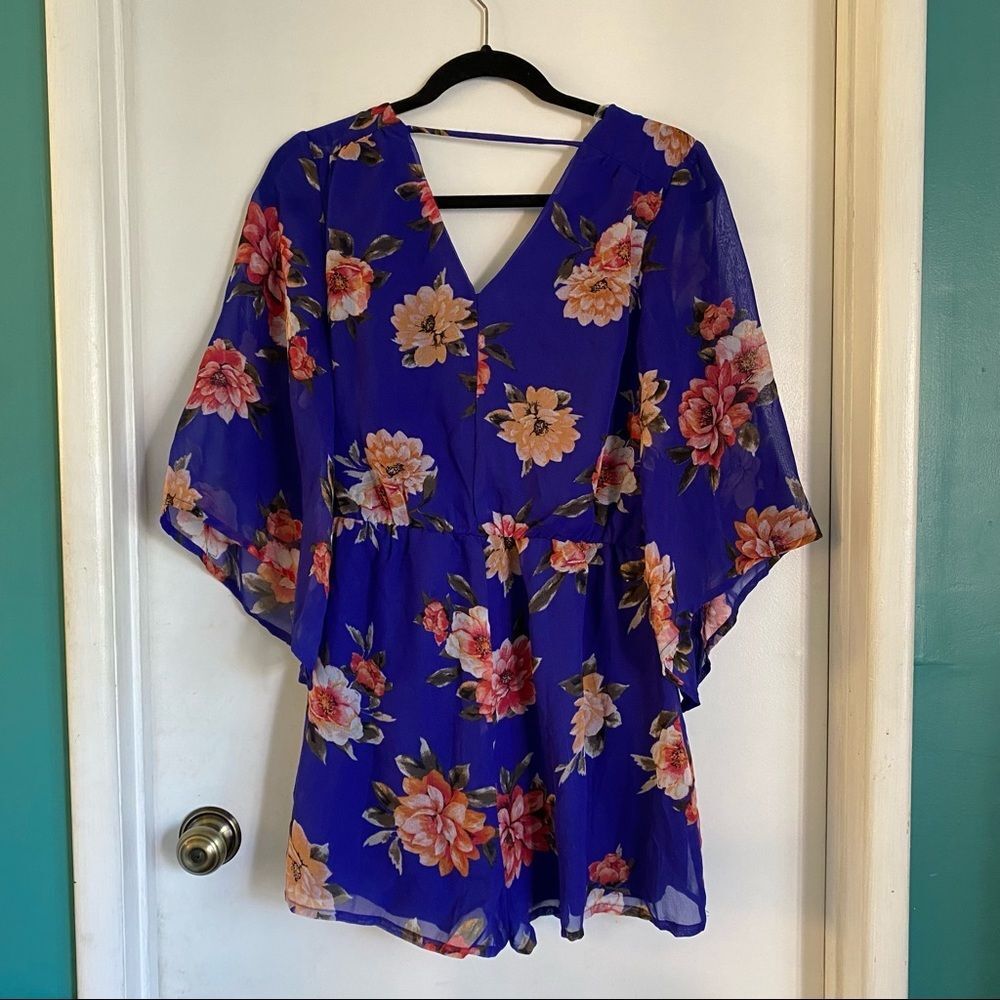 Bailey Blue Floral Long Sleeve V Neck Navy Romper - Picture 3 of 5